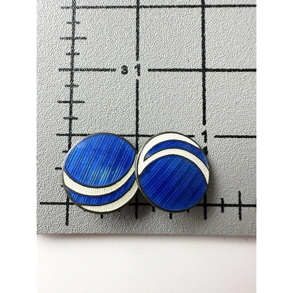 Single Vintage Sterling Silver Blue Enamel Cufflink